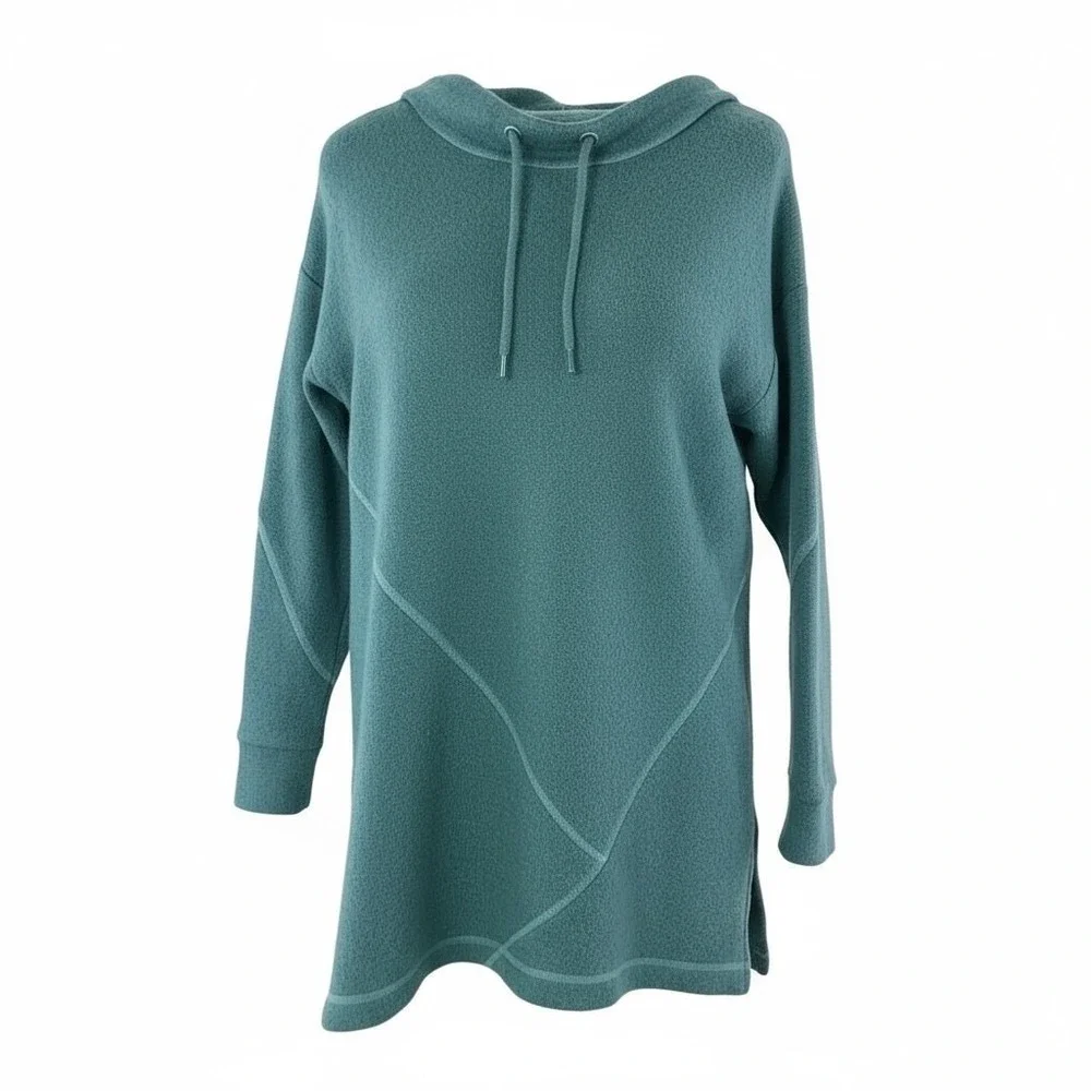 Soft Surroundings Sweatshirt Womens S Teal Blue Tunic Waffle Knit Athleisure